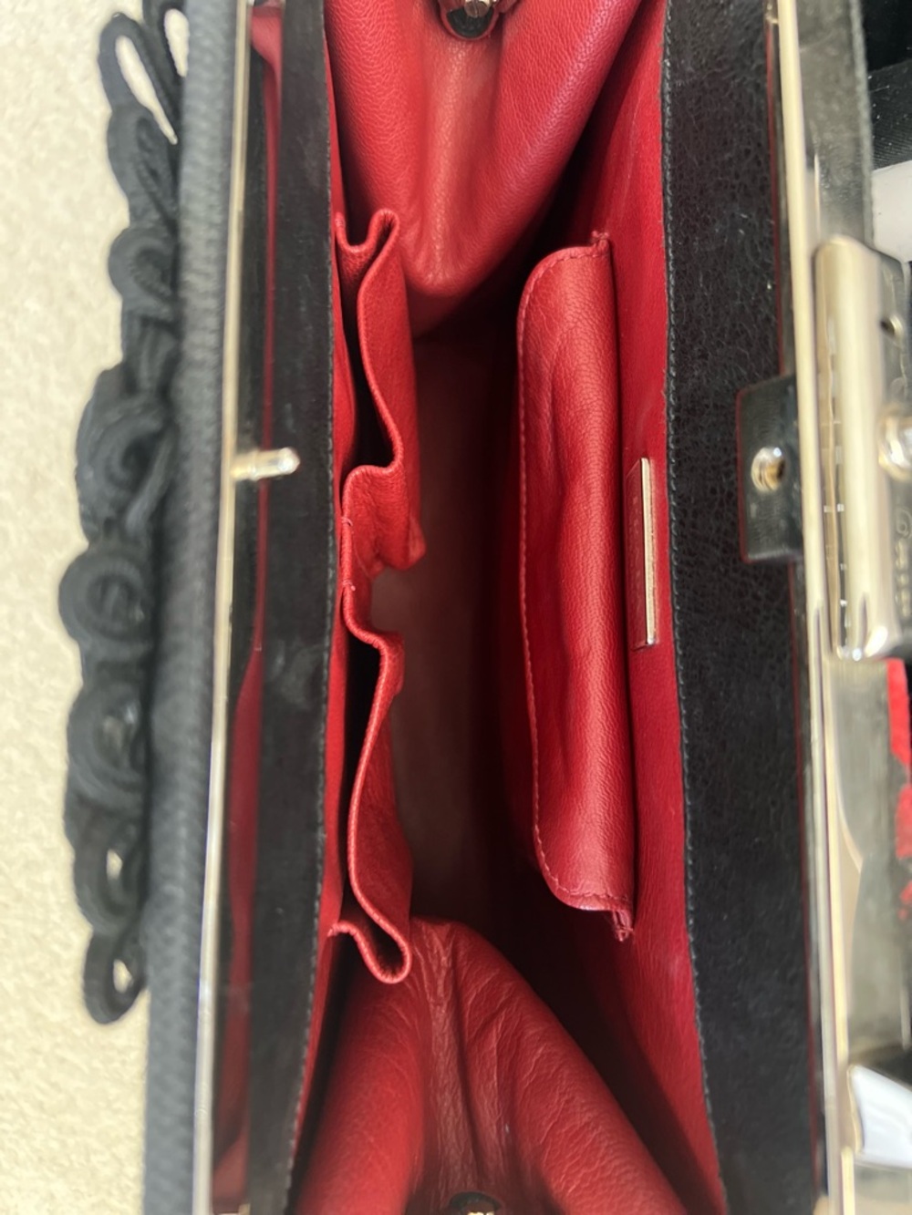 PRADA Black and Red Rose Floral Top Handle Bag Clochette Keys Silver Hardware - Picture 14 of 16